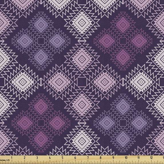 Ambesonne Folk Fabric by the Yard Upholstery, Violet Tones Rhombuses Design, 1 Yard, Purple and Multicolor