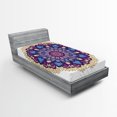 thumbnail image 1 of Ambesonne Folk Fitted Sheet, Floral Ornament Nature, Twin Size, Purple Yellow, 1 of 2
