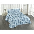 thumbnail image 1 of Ambesonne Folk Floral Quilted Bedspread Set 3 Pcs, Boho Flowers Geometric, Queen, Pale Blue and Dark Sky Blue, 1 of 4
