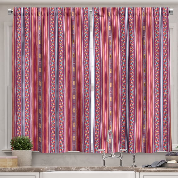 Ambesonne Folk Kitchen Curtains, Ethnic Retro Geometric Pattern, 55"x39", Multicolor