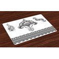 thumbnail image 1 of Ambesonne Folk Place Mats Set of 4, Floral Pattern Doodle Ornate, Standard Size, White and Black, 1 of 4