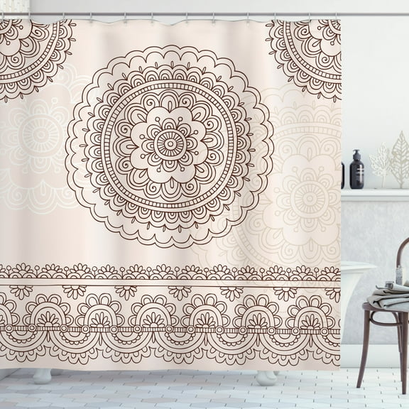Ambesonne Folk Shower Curtain, Civilization Tattoo Art, 69"Wx84"L, Brown Cream
