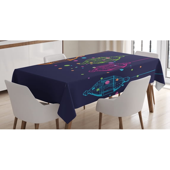 Ambesonne Folk Tablecloth Rectangular Table Cover, Candles in the Night Outline, 60"x84", Dark Purple and Multicolor