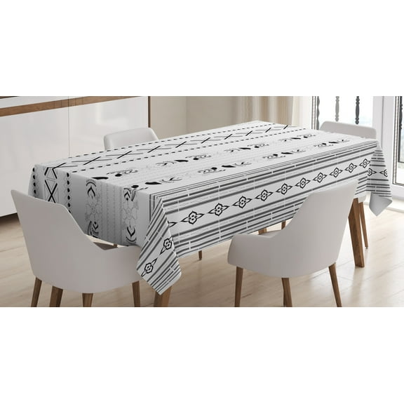 Ambesonne Folk Tablecloth Rectangular Table Cover, Eastern Style Vertical Stripes, 60"x90", White Black