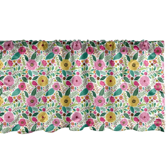 Ambesonne Folk Window Valance, Doodle Style Floral Pattern with Abstract Peonies Berries and Leafy Branches, Curtain Valance for Kitchen Bedroom Decor with Rod Pocket, 54" X 12", Multicolor