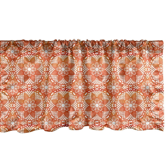 Ambesonne Folk Window Valance, Floral Doily-like Ornament, 42" x 12", Vermilion Burnt Orange