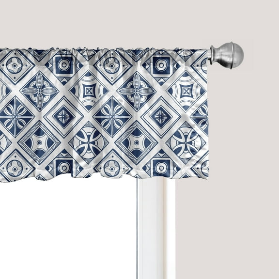 Ambesonne Folk Window Valance, Spanish Traditional Ornaments, 42" x 12", Cobalt Blue and White
