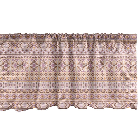 Ambesonne Folk Window Valance, Tribal Pattern in Pastel Tones with Geometric Motifs, Curtain Valance for Kitchen Bedroom Decor with Rod Pocket, 54" X 18", Grey Pink Chocolate