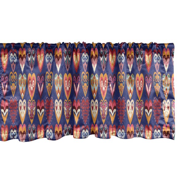 Ambesonne Folk Window Valance, Valentine's Day Pattern with Colorful Hearts, Curtain Valance for Kitchen Bedroom Decor with Rod Pocket, 54" X 18", Dark Lavender Multicolor