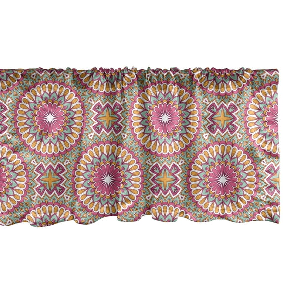 Ambesonne Folkloric Window Valance, South Eastern Floral Art, 54" X 12", Pink Mint Green Marigold
