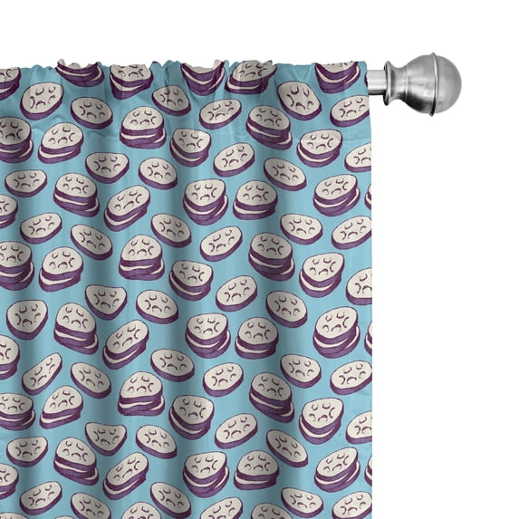 Ambesonne Food Window Curtains, Eggplant Slices for Cooking, Each 28" W x 63" L, Purple Sky Blue