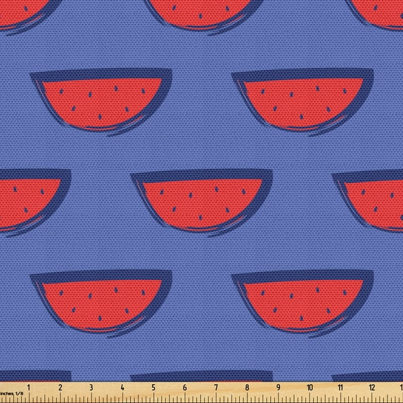 Ambesonne Food Art Fabric by the Yard Upholstery, Simplified Watermelons, 10 Yards, Dark Ceil Blue and Dark Coral