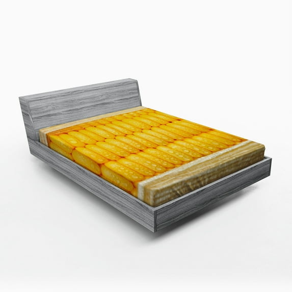 Ambesonne Food Art Fitted Sheet, Corn Stem with Raindrops, Full Size, Yellow and Cream