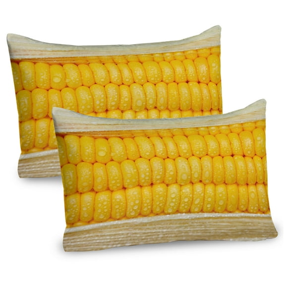 Ambesonne Food Art Pillow Sham 2 Pack, Corn Stem with Raindrops, 36"x20", Yellow and Cream