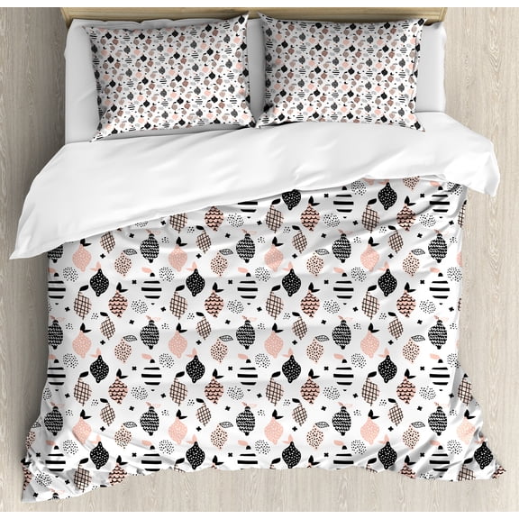 Ambesonne Food Duvet Cover Sets, Pastel Sketchy Lemons Motif, 2-King, Blush Charcoal Grey and White