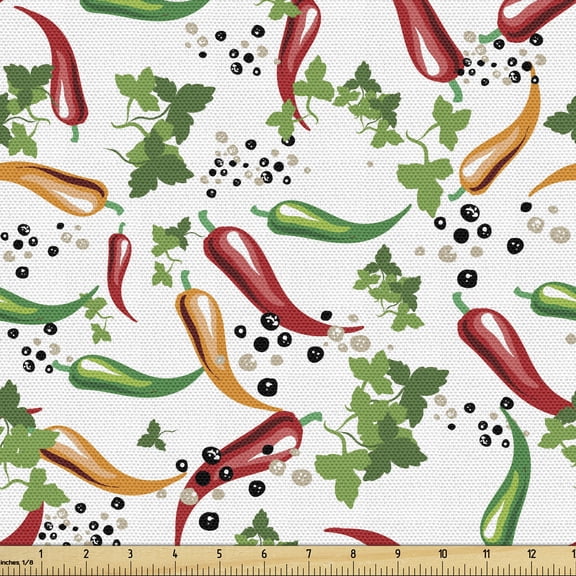 Ambesonne Food Fabric by the Yard Upholstery, Mexican Colorful Peppers Art, 3 Yards, Dark Pink Green and Orange