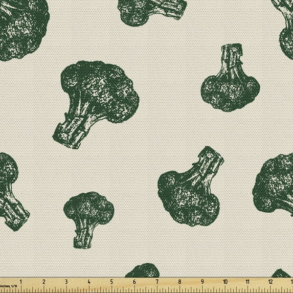 Ambesonne Food Fabric by the Yard Upholstery, Vintage Style Broccoli Pattern, 3 Yards, Forest Green and Beige