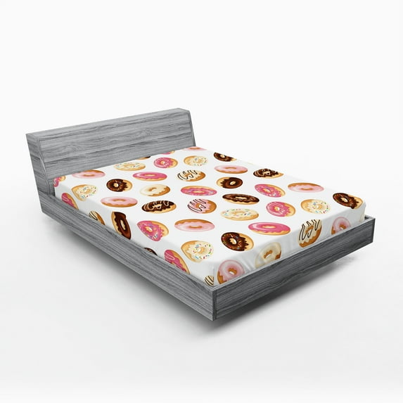 Ambesonne Food Fitted Sheet, American Dessert Donuts, Full Size, Multicolor