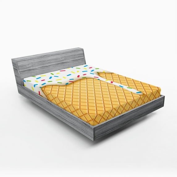 Ambesonne Food Fitted Sheet, Melting Ice Cream Cones, King Size, Multicolor