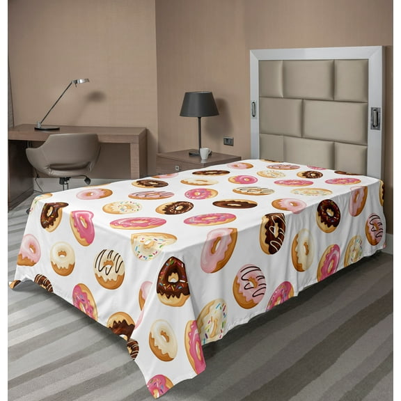 Ambesonne Food Flat Sheet, American Dessert Donuts, Twin Size, Multicolor