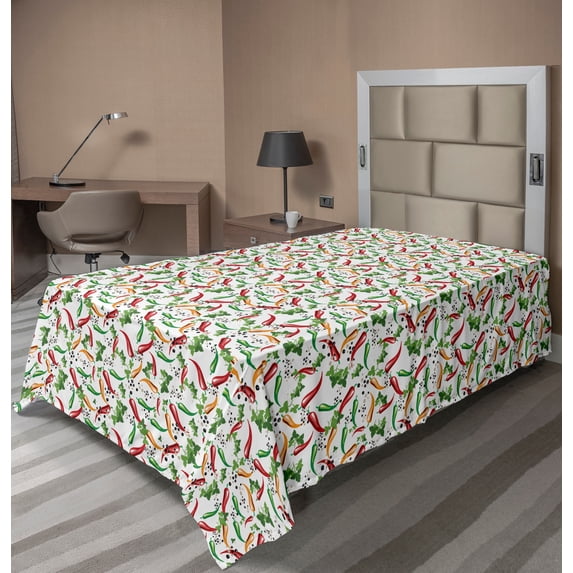 Ambesonne Food Flat Sheet, Mexican Colorful Peppers Art, Twin Size, Dark Pink Green and Orange