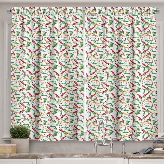 Ambesonne Food Kitchen Curtains, Mexican Colorful Peppers Art, 55"x45", Dark Pink Green Orange