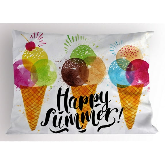 Ambesonne Food Lover Pillow Sham, Ice Cream Cones Dessert, 26" X 20", Multicolor
