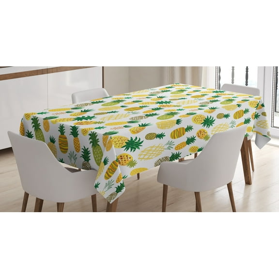 Ambesonne Food Tablecloth Rectangular Table Cover, Cartoon Fruits Pineapples, 60"x84", Multicolor