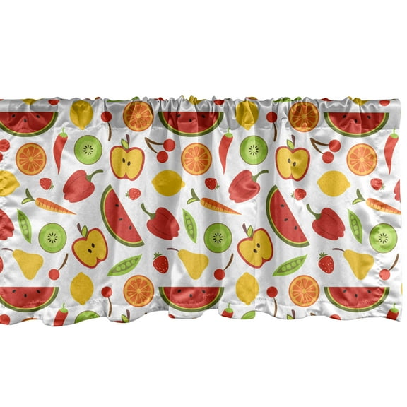 Ambesonne Food Window Valance, Delicious Pattern in Cartoon, 54" X 18", Multicolor