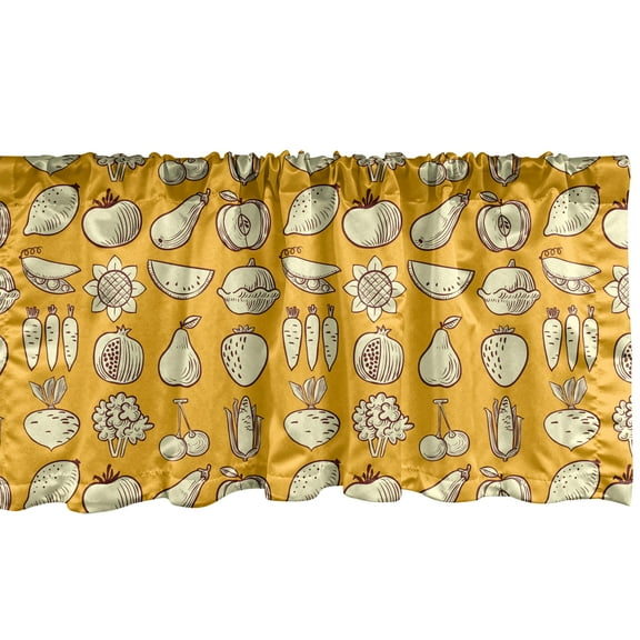 Ambesonne Food Window Valance, Fruits and Vegetables Pattern, 54" X 12", Pale Orange Pale Yellow