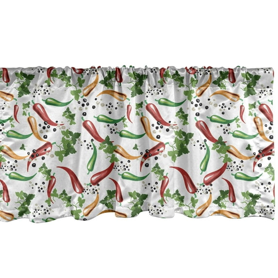 Ambesonne Food Window Valance, Mexican Colorful Peppers Art, 54" X 18", Dark Pink Green and Orange
