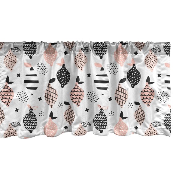 Ambesonne Food Window Valance, Pastel Sketchy Lemons Motif, 54" X 12", Blush Charcoal Grey and White