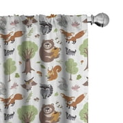 Ambesonne Forest 4-Panel Curtains, Doodle Woodland Animals, 56"x63", Multicolor