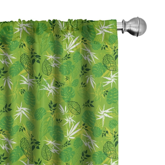 Ambesonne Forest 4-Panel Curtains, Jungle Scene Monstera Leaves, 56"x84", Lime Green Evergreen