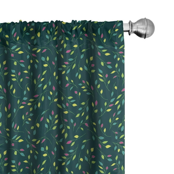 Ambesonne Forest Window Curtains, Mother Nature Growth Leaves, Each 28" W x 63" L, Dark Teal and Magenta
