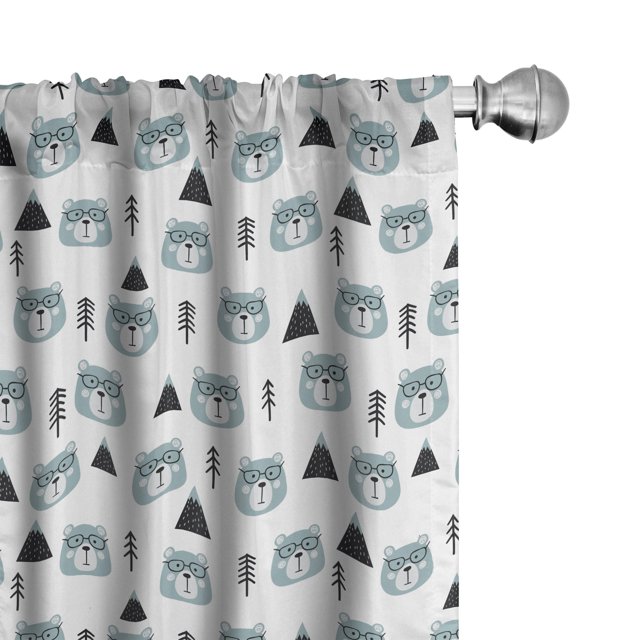 Ambesonne Forest 4-Panel Curtains, Mountain Tree and Bear Head, 56"x84", White and Pale Slate Blue