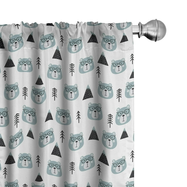 Ambesonne Forest 4-Panel Curtains, Mountain Tree and Bear Head, 56"x84", White and Pale Slate Blue