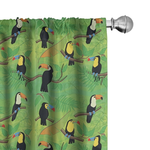 Ambesonne Forest Window Curtains, Tropical Toucans on Leaves, Each 28" W x 95" L, Fern Green Lime Green