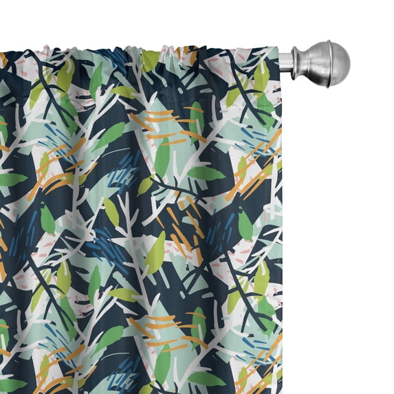 Ambesonne Forest Window Curtains, Wild Leaves and Branch Art, Each 28" W x 84" L, Apricot Almond Green