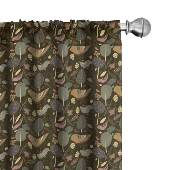 Ambesonne Forest Window Curtains, Wild Woodland Trees Birds, Each 28" W x 63" L, Green Brown Grey