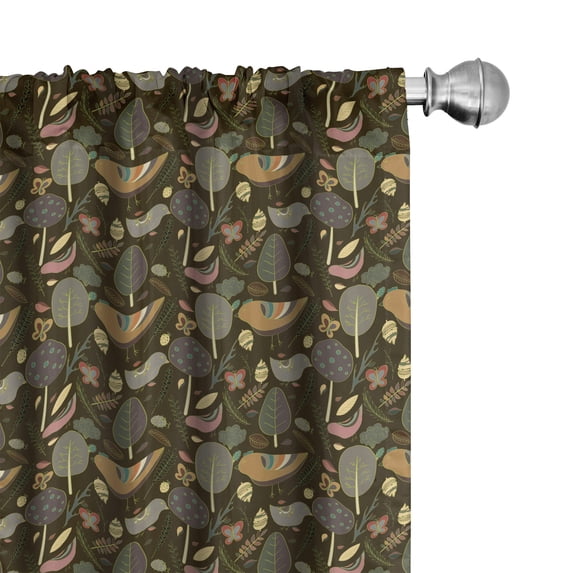 Ambesonne Forest Window Curtains, Wild Woodland Trees Birds, Each 28" W x 95" L, Green Brown Grey