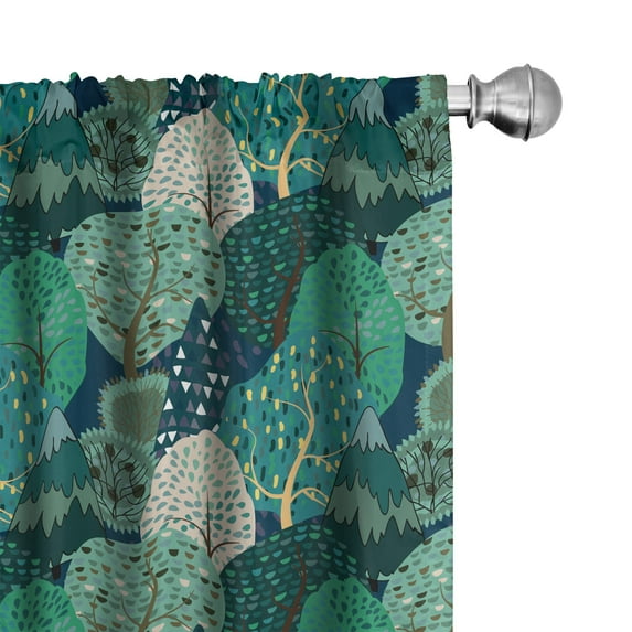 Ambesonne Forest Window Curtains, Woodland Trees Nature Art, Each 28" W x 95" L, Dark Teal Cream Brown