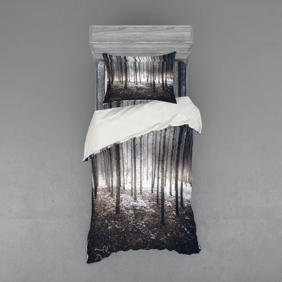 Ambesonne Forest Bedding Set 3 Pcs, Nature Mystic Dark, Twin XL, Brown White