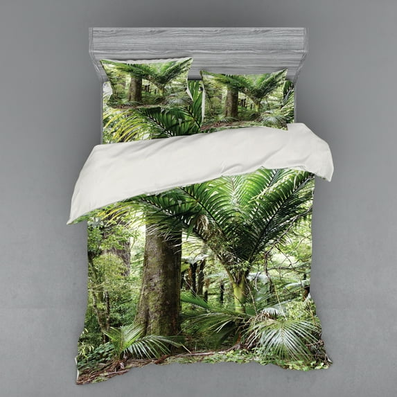 Ambesonne Forest Bedding Set 4 Pcs, Foliage Jungle Design, Queen, Green Brown