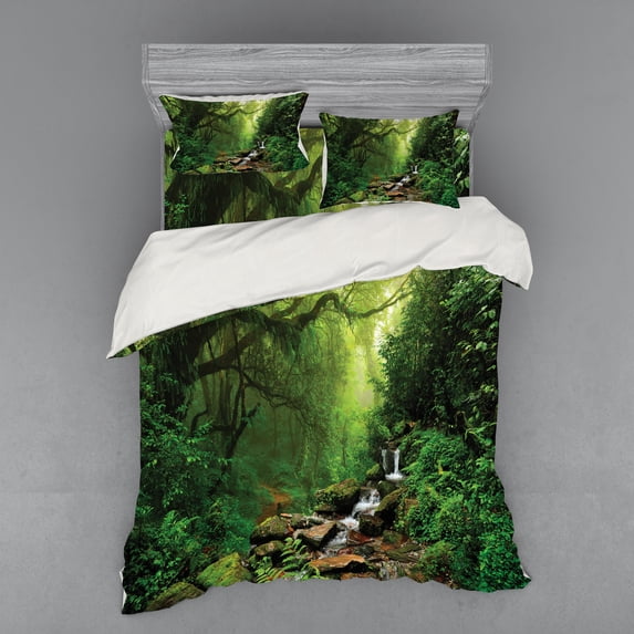 Ambesonne Forest Bedding Set 4 Pcs, Spring in Nepal Footpath, Queen, Green Brown