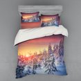 thumbnail image 1 of Ambesonne Forest Bedding Set 4 Pcs, Sunrise at Wintertime, Queen, White Red, 1 of 2