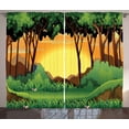 thumbnail image 1 of Ambesonne Forest Curtains 2 Panel Set, Cartoon Sunset Hills, 108" x 84", Green Caramel Yellow, 1 of 3