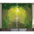 thumbnail image 1 of Ambesonne Forest Curtains 2 Panel Set, Pathway Trees, 108" x 63", Fern Green Yellow, 1 of 3