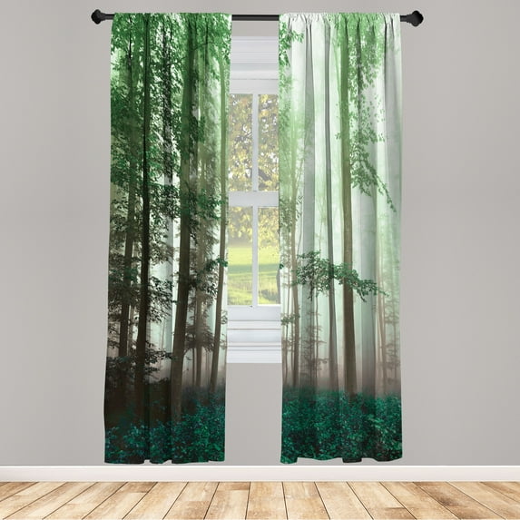 Ambesonne Forest Curtains, Autumnal Fall Nature Woods, Pair of 28"x63", Jade Green