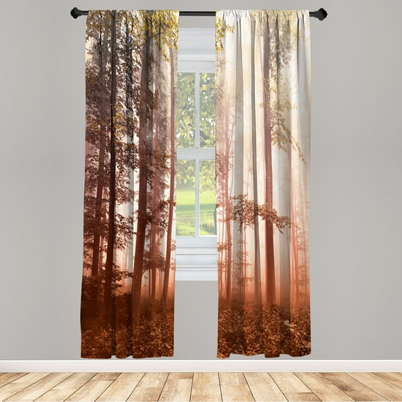 Ambesonne Forest Curtains, Autumnal Fall Nature Woods, Pair of 28"x84", Burnt Sienna